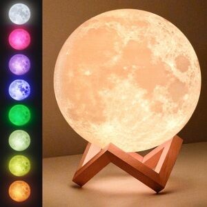 Lunar Glow Lamp with Wooden Stand - Warm White